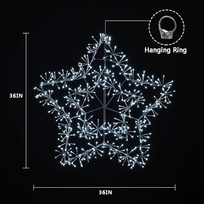 36IN Silver Frame Star Light with Cold White LEDs, Indoor/Outdoor Holiday Decoration image 4