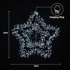 36IN Silver Frame Star Light with Cold White LEDs, Indoor/Outdoor Holiday Decoration image 4