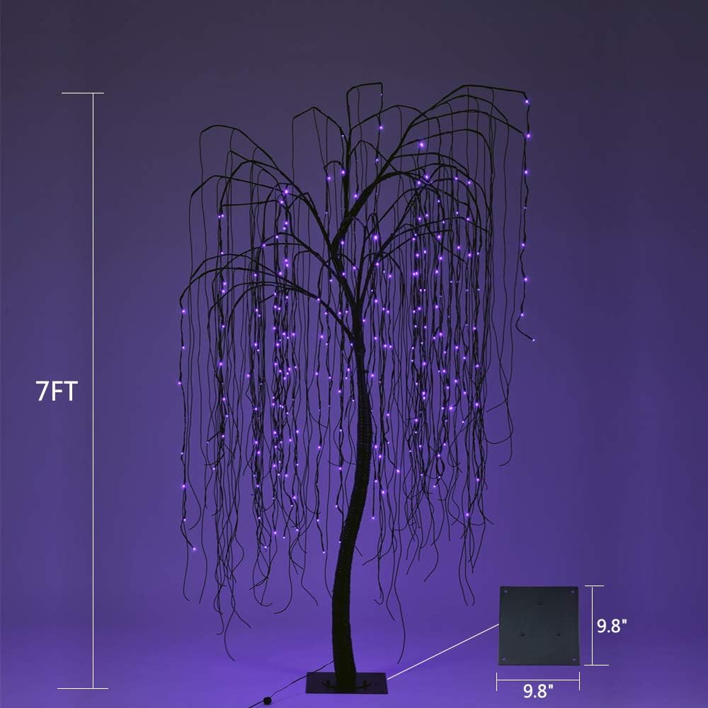 Spooky Halloween Willow Tree with Spiders: 7 Feet for Halloween-Themed Home Decor, Parties, and Weddings - Indoor and Outdoor Delights, Purple