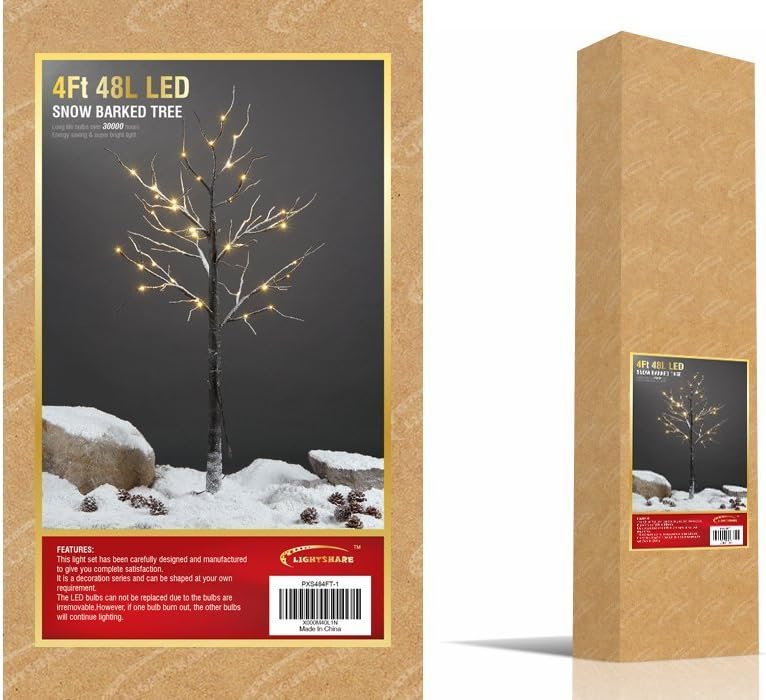 LIGHTSHARE Snow Dusted Tree with Warm White LED Lights, Brown, for Indoor and Outdoor, Christmas Decoration Idea