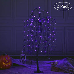 4FT Spooky Halloween Willow Tree 2-Pack with 160 Purple LEDs Each & Black Spiders, Indoor/Outdoor Decoration image 3