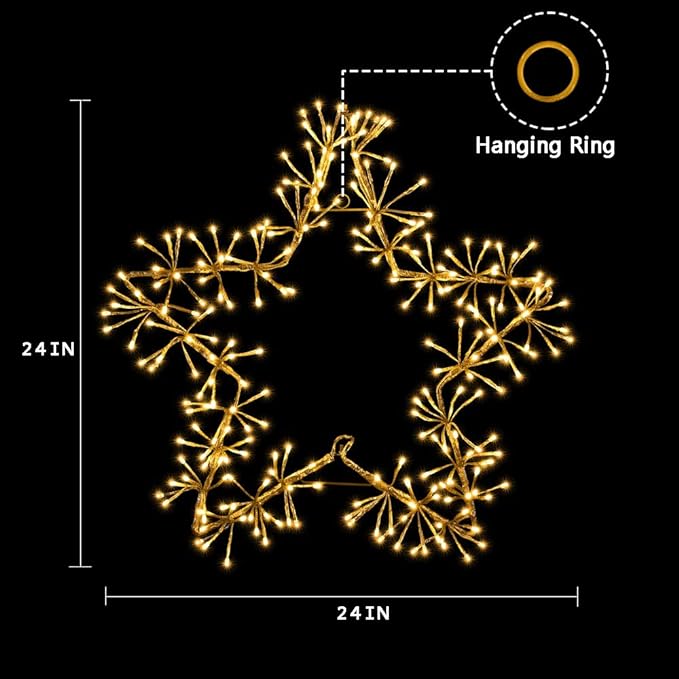 24IN Gold Frame Star Light with Warm White LEDs, Indoor/Outdoor Holiday Decoration image 3
