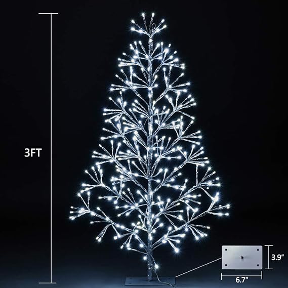 3FT Silver Finish Artificial Christmas Tree Light with Cold White LEDs, Indoor/Outdoor Holiday Decoration image 5