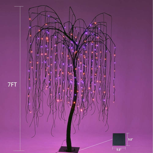Spooky Halloween Willow Tree with Spiders: 7 Feet for Halloween-Themed Home Decor, Parties, and Weddings - Indoor and Outdoor Delights, Orange & Purple