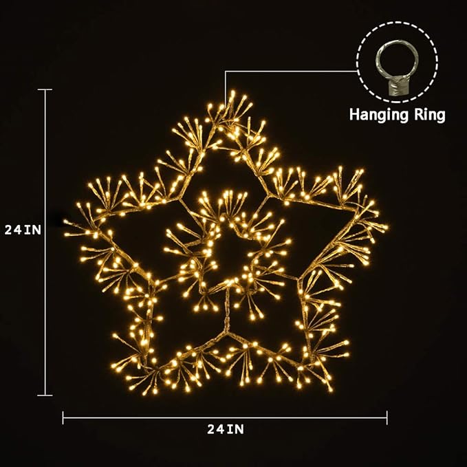 24IN Gold Frame Star Light with Warm White LEDs, Indoor/Outdoor Holiday Decoration image 2