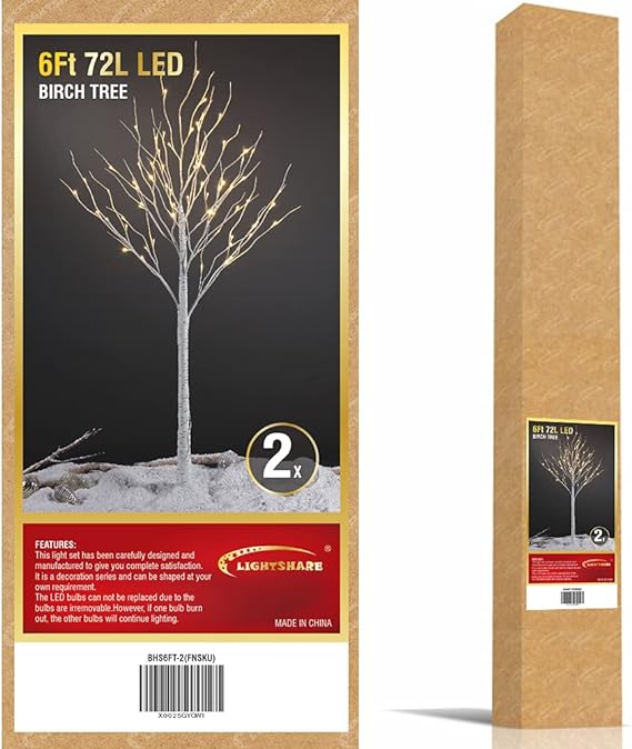 6ft Lighted Birch Tree, Pack of 2