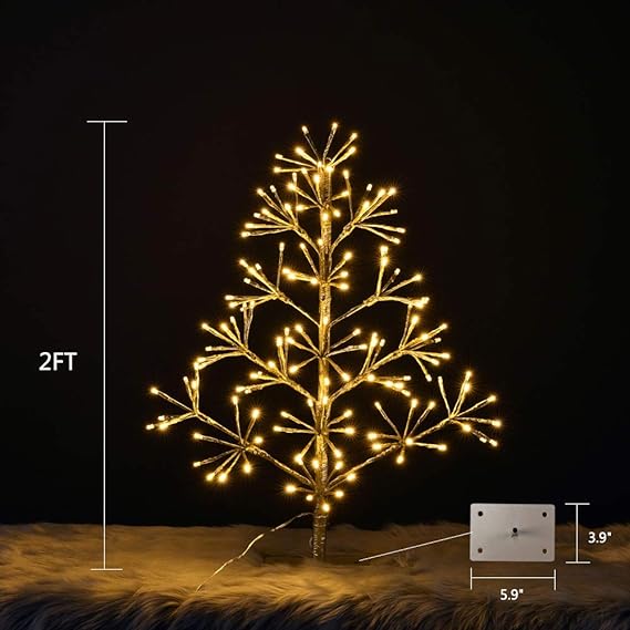 2ft Artificial Christmas Tree Light, Warm White, Golden Finish