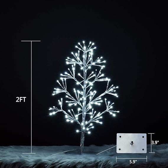 2ft Artificial Christmas Tree Light, Cold White, Silver Finish