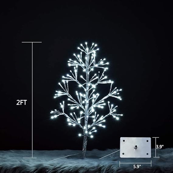 2FT Silver Finish Artificial Christmas Tree Light with Cold White LEDs, Indoor/Outdoor Holiday Decoration image 5