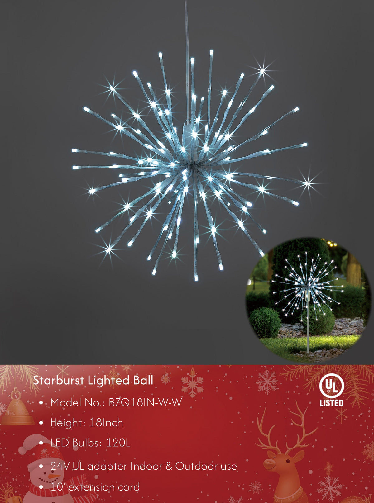 Starburst Light Lighted Ball LED Firework Lights White Twinkle Hanging Ball Dual-use for Patio Walkway Pathway Decoration Indoor/Outdoor image 1