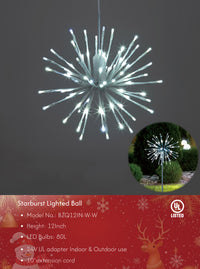 Starburst Light Lighted Ball LED Firework Lights White Twinkle Hanging Ball Dual-use for Patio Walkway Pathway Decoration Indoor/Outdoor