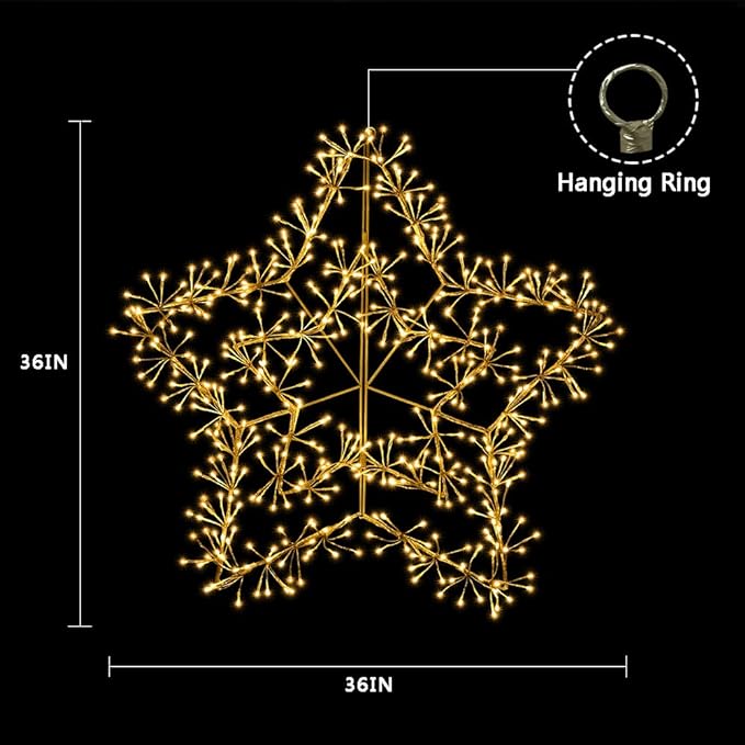 36IN Gold Frame Star Light with Warm White LEDs, Indoor/Outdoor Holiday Decoration image 5