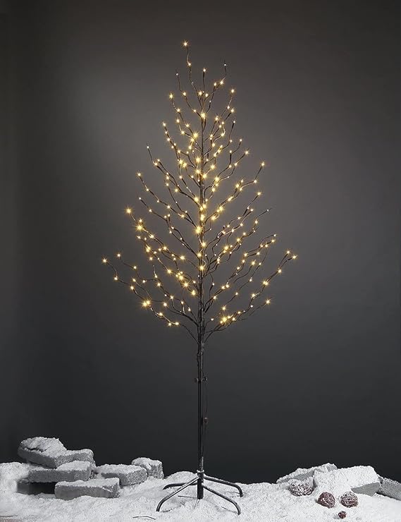 Set of 3 Star Light Trees, 3ft 5ft and 6ft, Warm White, Brown Finish