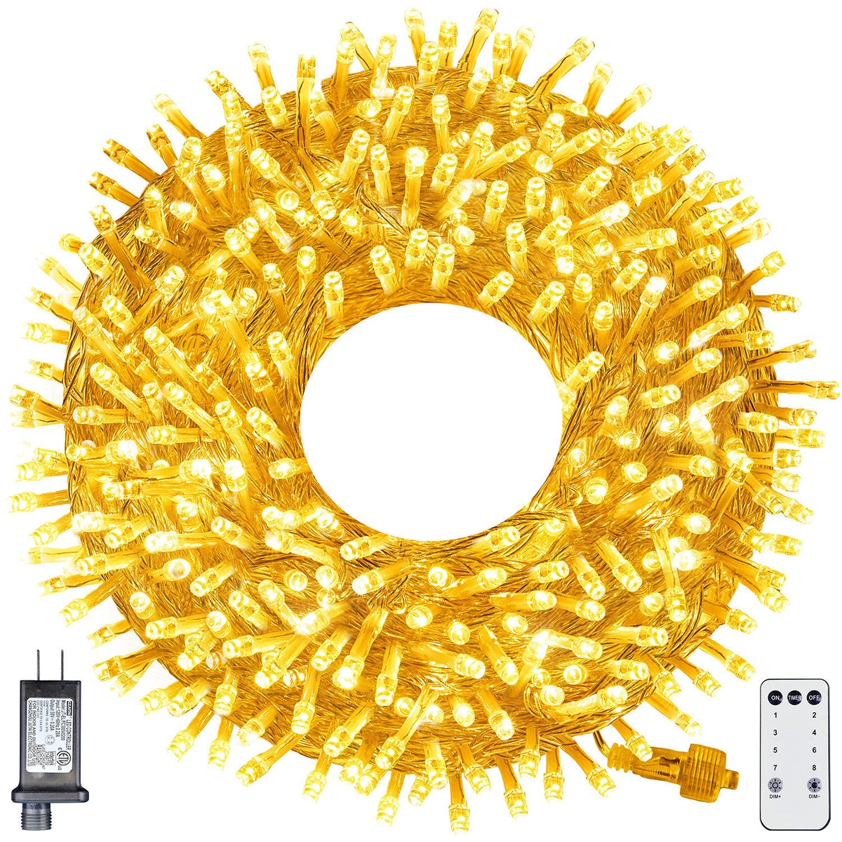 300-LED Christmas String Lights, Transparent Cord, Warm White, 8 Modes with Timer Remote, Indoor/Outdoor image 1