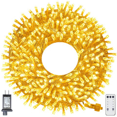 300-LED Christmas String Lights, Transparent Cord, Warm White, 8 Modes with Timer Remote, Indoor/Outdoor image 1