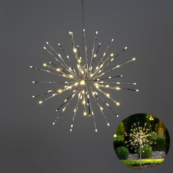 24IN Silver Frame Starburst Firework Light with 160 Warm White LEDs, Indoor/Outdoor Decoration