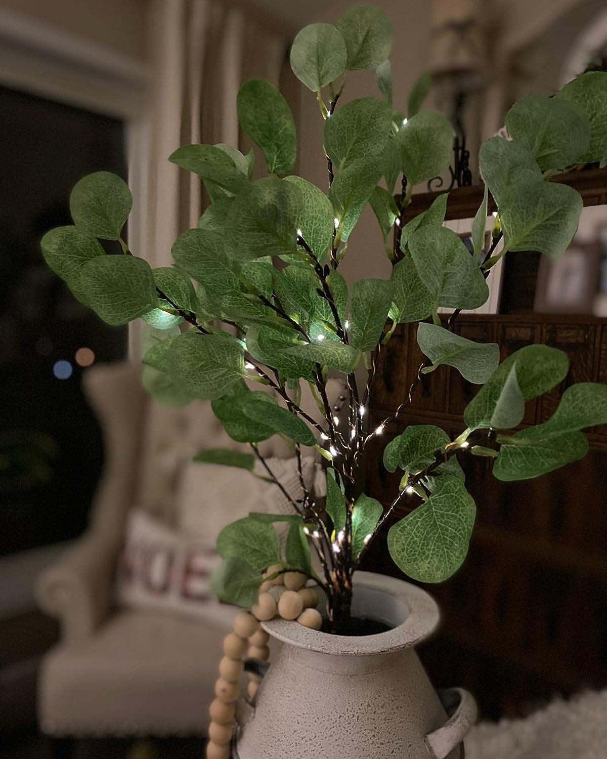 30IN Lighted Eucalyptus Twigs, Dark Green Leaves with 38 Warm White LEDs, Elegant Home Decoration & Gift Idea image 8