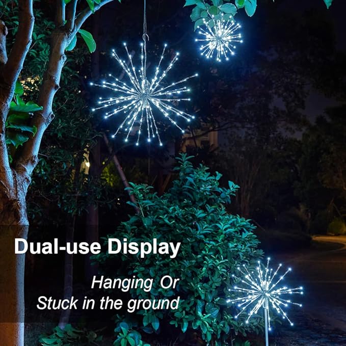 Starburst Light Lighted Ball LED Firework Lights White Twinkle Hanging Ball Dual-use for Patio Walkway Pathway Decoration Indoor/Outdoor image 5