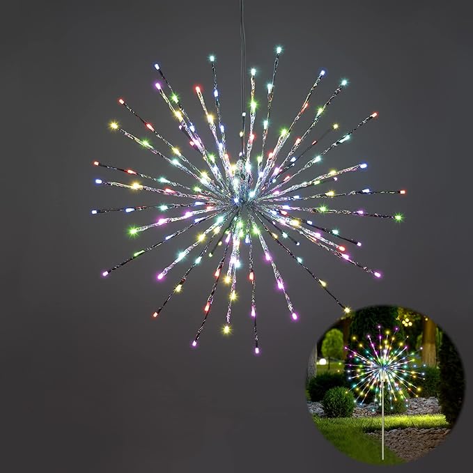 24IN Silver Frame Starburst Firework Light with 160 RGB LEDs, Indoor/Outdoor Decoration image 1
