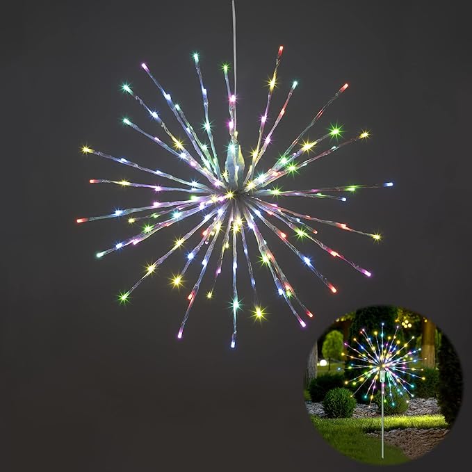 24IN White Frame Starburst Firework Light with 160 RGB LEDs, Indoor/Outdoor Decoration image 1