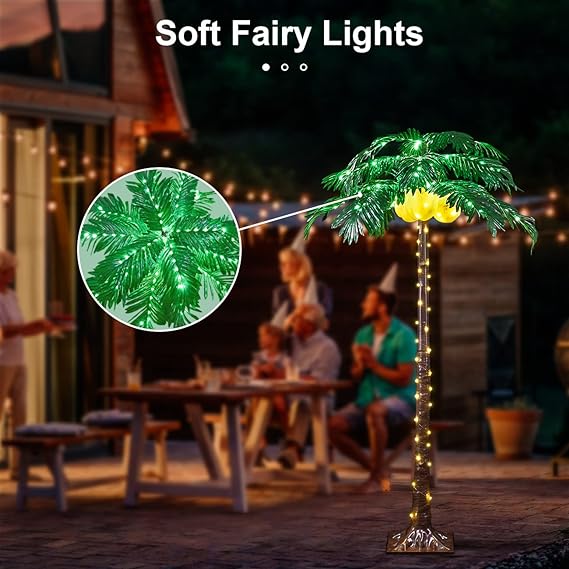 5FT Lighted Palm Tree with 208 Warm White LEDs & 3 LED Coconuts, Indoor/Outdoor Tropical Decoration image 3