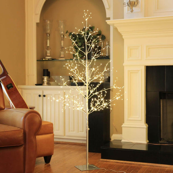 5FT Silver Micro LED Tree, Warm White LEDs, Angel Lights Tree with Fairy Lights LED Bulbs