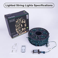 1000-LED Christmas String Lights, Green Cord, Warm White, 8 Modes with Timer Remote, Indoor/Outdoor image 3