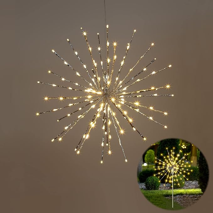 18IN Silver Frame Starburst Firework Light with 120 Warm White LEDs, Indoor/Outdoor Decoration image 4