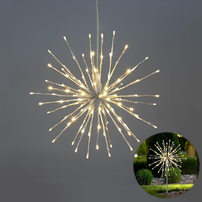 Starburst Light Lighted Ball LED Firework Lights White Twinkle Hanging Ball Dual-use for Patio Walkway Pathway Decoration Indoor/Outdoor