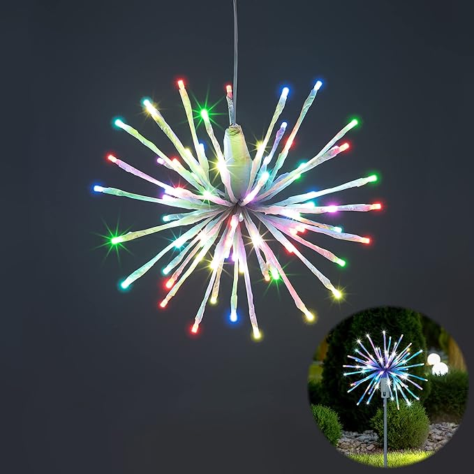 Starburst Light Lighted Ball LED Firework Lights White Twinkle Hanging Ball Dual-use for Patio Walkway Pathway Decoration Indoor/Outdoor