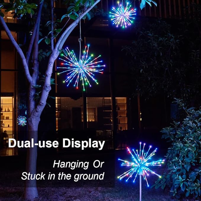 Starburst Light Lighted Ball LED Firework Lights White Twinkle Hanging Ball Dual-use for Patio Walkway Pathway Decoration Indoor/Outdoor