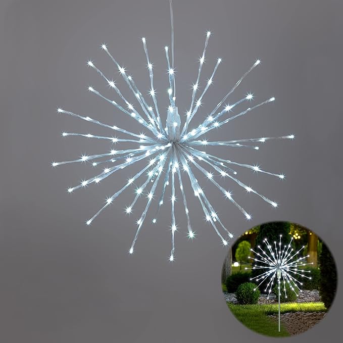 Starburst Light Lighted Ball LED Firework Lights White Twinkle Hanging Ball Dual-use for Patio Walkway Pathway Decoration Indoor/Outdoor