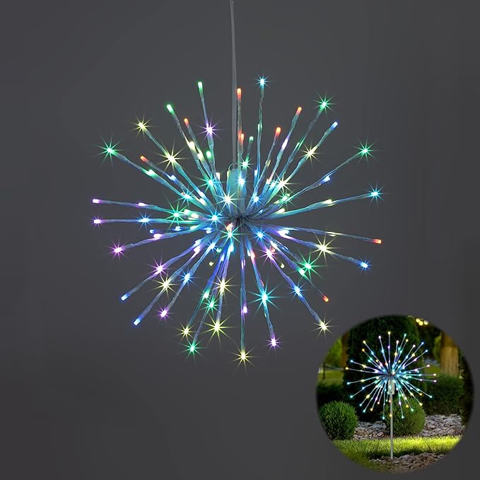 Starburst Light Lighted Ball LED Firework Lights White Twinkle Hanging Ball Dual-use for Patio Walkway Pathway Decoration Indoor/Outdoor