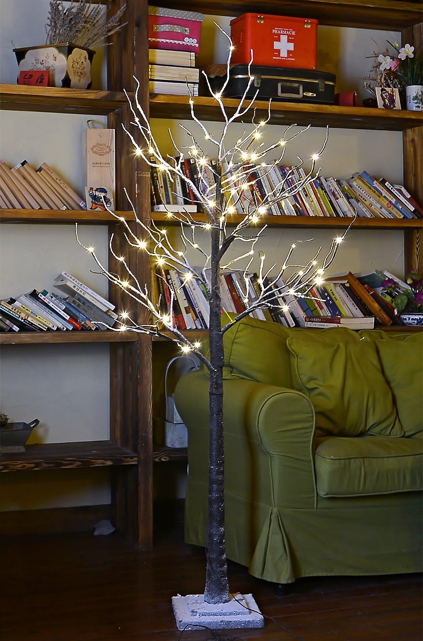 LIGHTSHARE Snow Dusted Tree with Warm White LED Lights, Brown, for Indoor and Outdoor, Christmas Decoration Idea