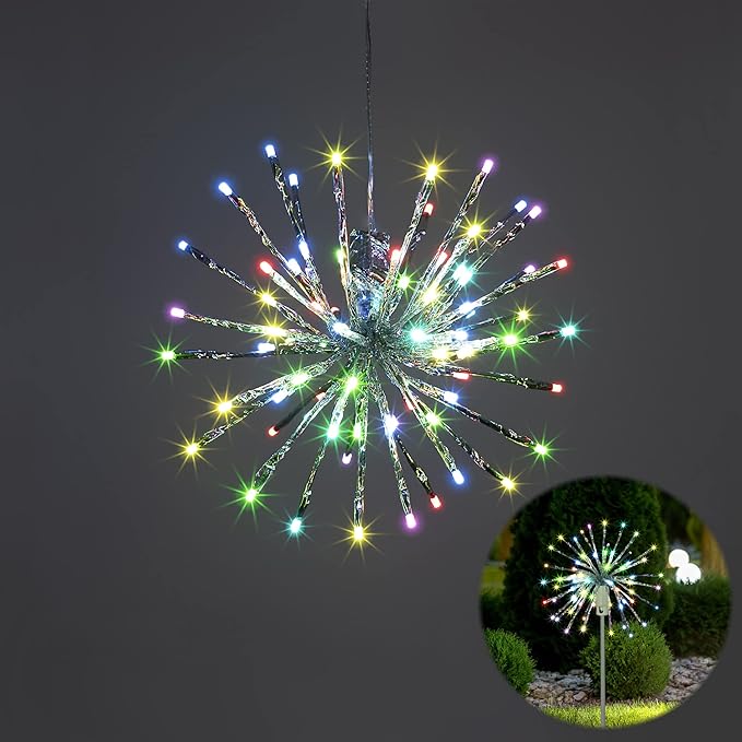 Starburst Light Lighted Ball LED Firework Lights White Twinkle Hanging Ball Dual-use for Patio Walkway Pathway Decoration Indoor/Outdoor