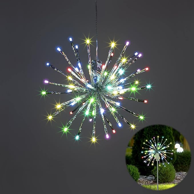 Starburst Light Lighted Ball LED Firework Lights White Twinkle Hanging Ball Dual-use for Patio Walkway Pathway Decoration Indoor/Outdoor image 4