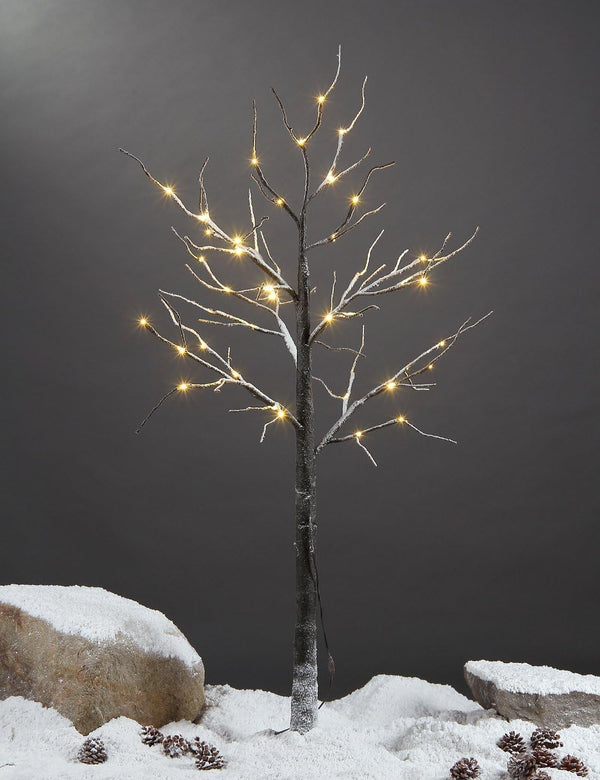 LIGHTSHARE Snow Dusted Tree with Warm White LED Lights, Brown, for Indoor and Outdoor, Christmas Decoration Idea