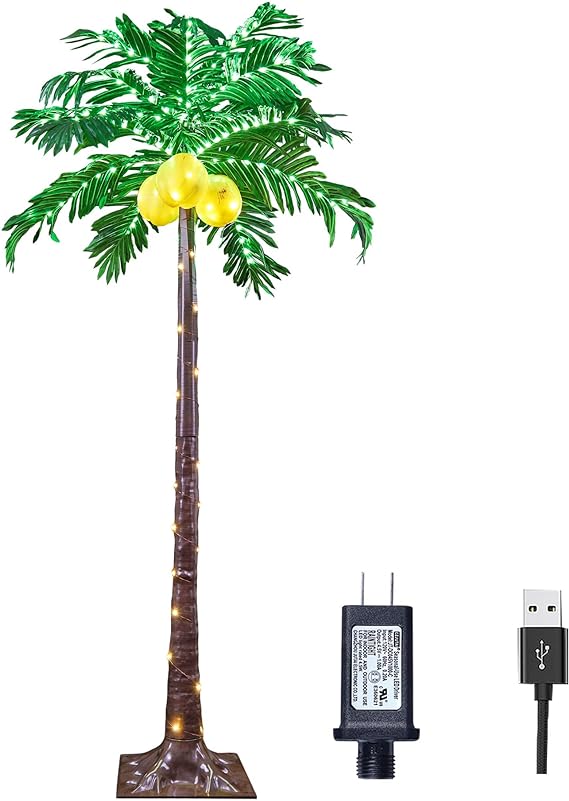 5FT Lighted Palm Tree with 208 Warm White LEDs & 3 LED Coconuts, Indoor/Outdoor Tropical Decoration image 5