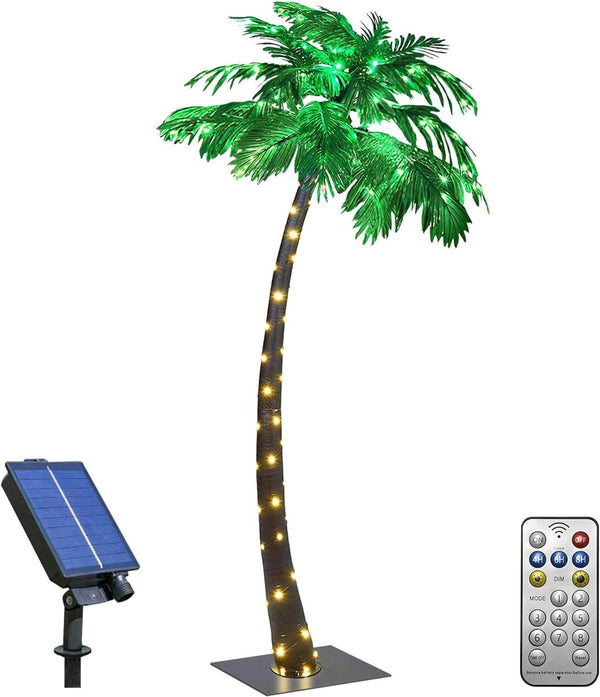 Lightshare 7FT Gorgeous Solar Palm Tree Artificial Tree, 152LED Lights, Decoration for Office, Home, Party, Christmas, Nativity, Outdoor Patio