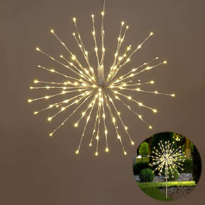 Starburst Light Lighted Ball LED Firework Lights White Twinkle Hanging Ball Dual-use for Patio Walkway Pathway Decoration Indoor/Outdoor image 2