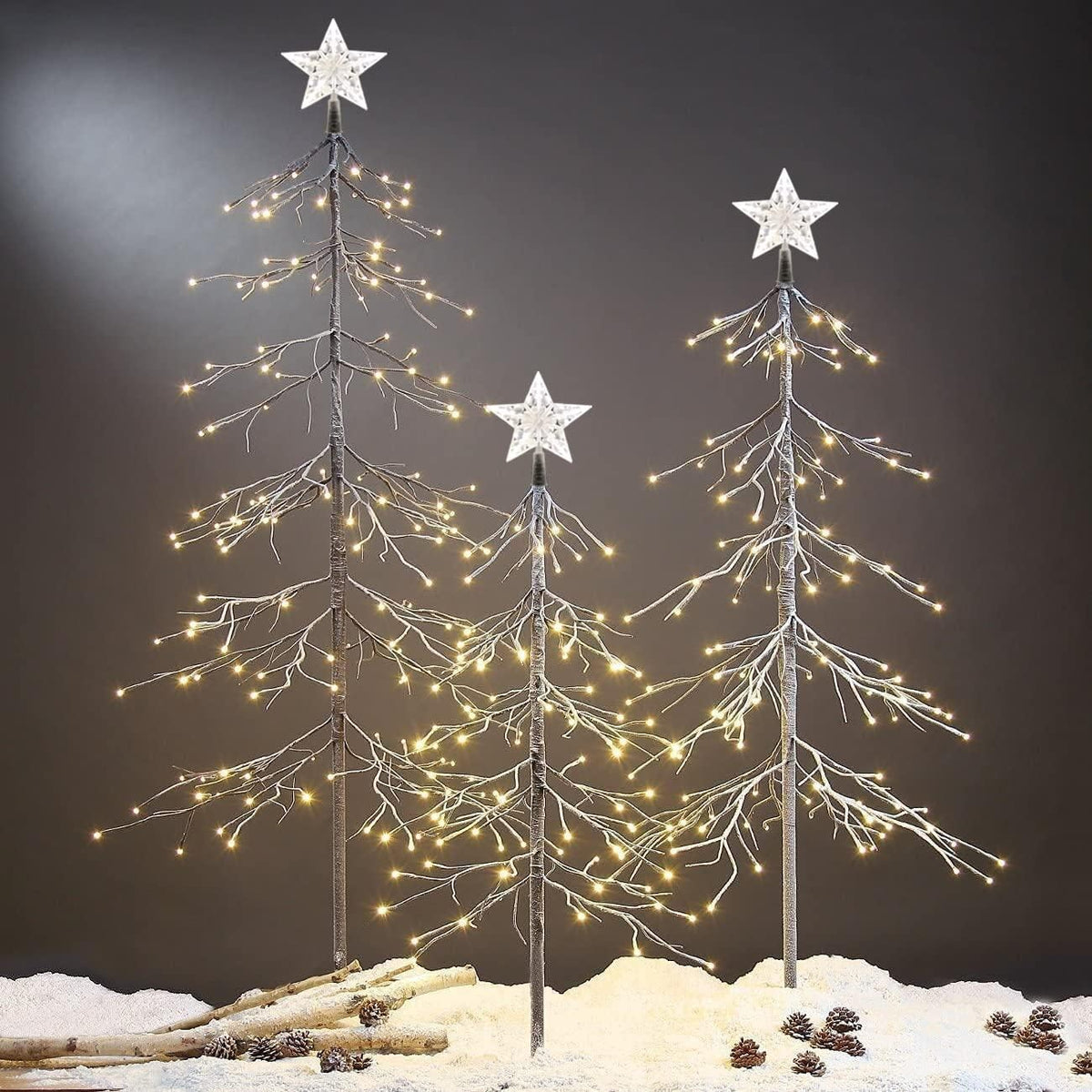 Lightshare Snowy Fir Tree For Holiday Decorations, Set of 3