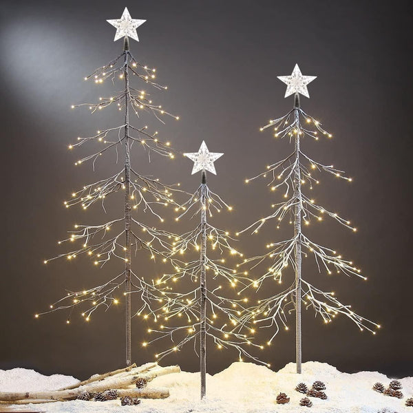 Snow-Dusted Fir Christmas Tree 3-Pack (3FT, 4FT, 6FT), Warm White LEDs, Indoor/Outdoor Decoration