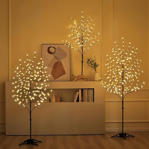 Set of 3 Lighted Cherry Blossom Trees, Multicolor and Warm White Options image 5
