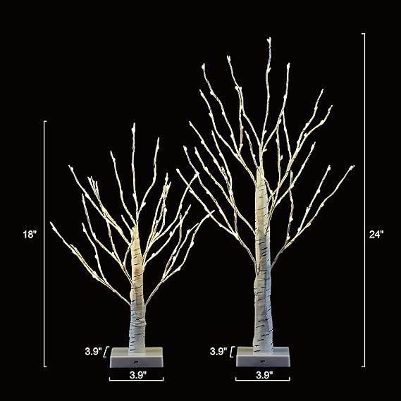 18IN & 24IN LED Birch Tree Lamp, Pack of 2
