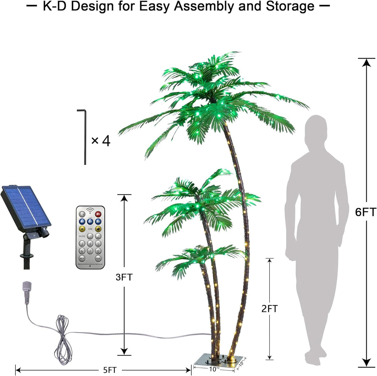 Lighted 6FT Gorgeous Palm Tree 3-Trunk Artificial Palm Tree 203LED Lights for Decoration Outdoor and Indoors Tiki Bar Christmas Patio Pool image 10