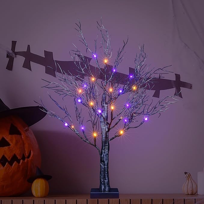 26IN Halloween Willow Bonsai 20LED Lights Artificial Spooky Tree for Home, Festival, Nativity, Party, and Christmas Decoration, Plug in or Battery