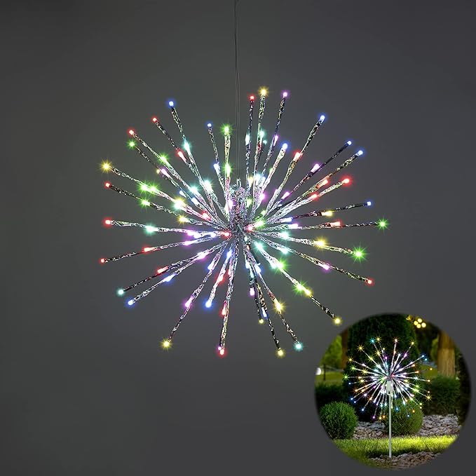 Starburst Light Lighted Ball LED Firework Lights White Twinkle Hanging Ball Dual-use for Patio Walkway Pathway Decoration Indoor/Outdoor