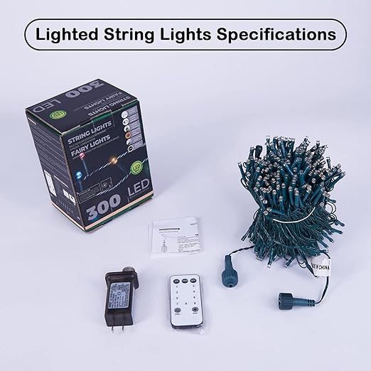 108ft 300LED Christmas Lights Connectable with 9 Modes & Timer Remote, Green Wire, Multicolor