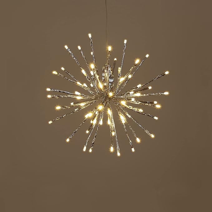 12IN Silver Frame Starburst Firework Light with 80 Warm White LEDs, Indoor/Outdoor Decoration image 3