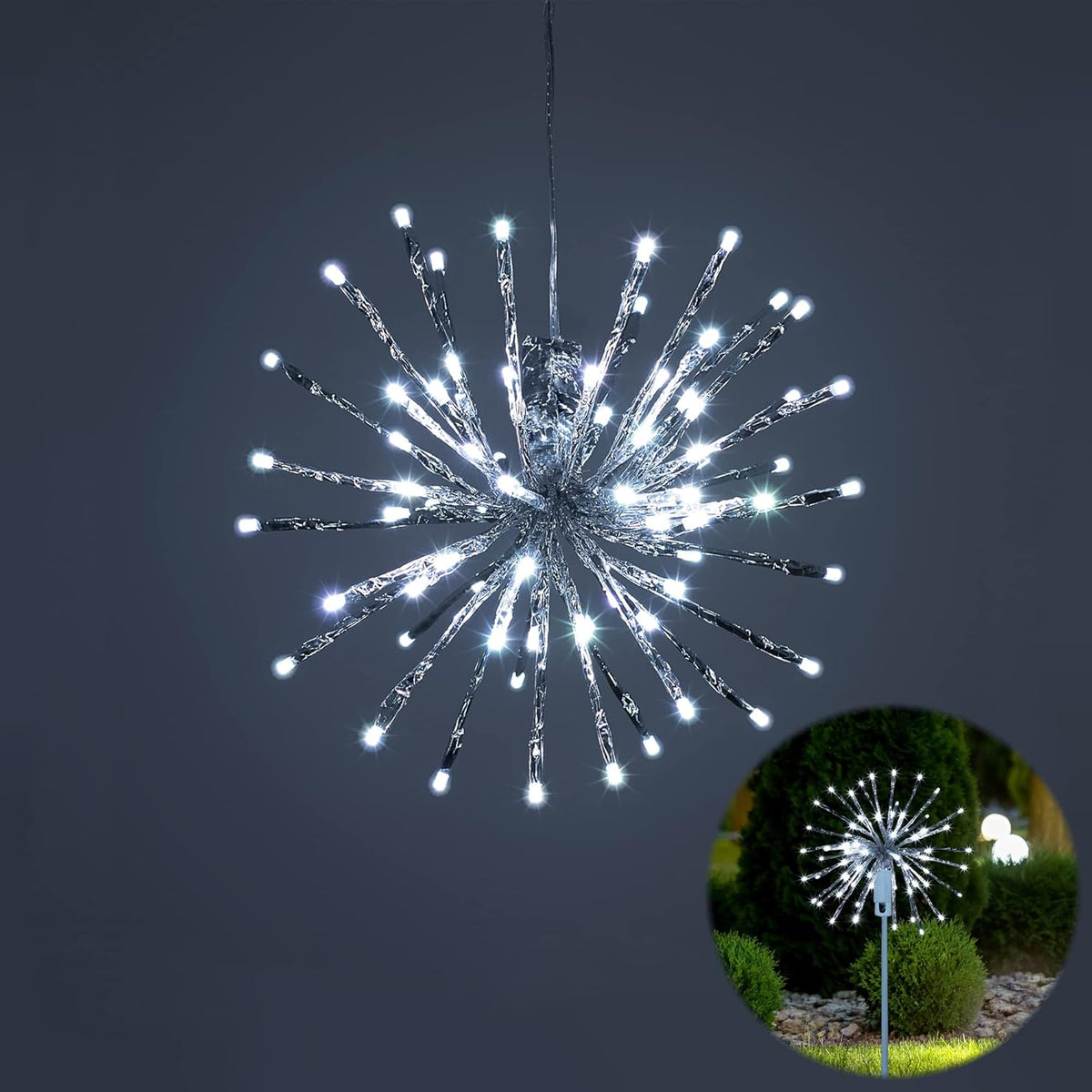 Starburst Light Lighted Ball LED Firework Lights White Twinkle Hanging Ball Dual-use for Patio Walkway Pathway Decoration Indoor/Outdoor image 3
